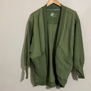 Pilcro Anthropologie Open Fleece Cardigan Green Raw Seams size S/M Cozy Lounge